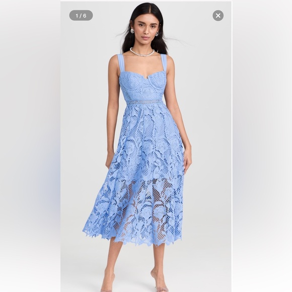 Self Portrait Blue Guipure Lace Midi Dress - Picture 4 of 10